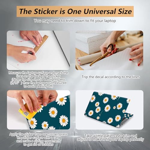 Laptop Skin Sticker for 12.1”-15.6“ Laptops (Fits 13”, 13.3”, 14”, 15”, 15.4”) | Protective Universal Reusable Vinyl Art Decal Cover | Waterproof & Scratch-Resistant-White Daisies on Dark Teal - color: White Daisies on Dark Teal