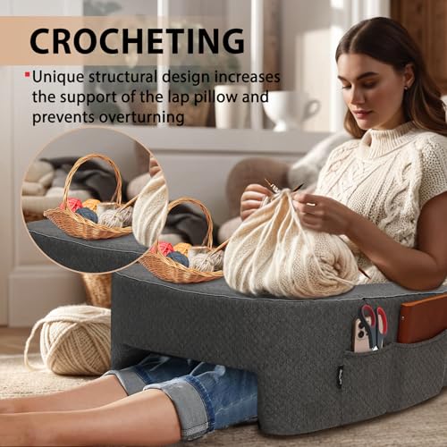 Lap Desk Pillow with Arm Rest, Gaming Pillow for Bed, Laptop Desk for Couch, Comfortable for Reading, Working, and Crocheting