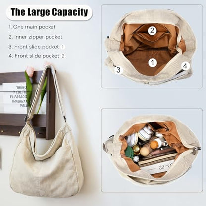 Canvas Tote Bag Casual Hobo Crossbody Shoulder Bag for Women and Men Large Purse Messenger Bag Travel Work - color: 2-white