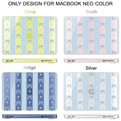 Compatible with MacBook Neo 13 inch (2026 Release A3404) (A18 Pro) with Liquid Retina Display, Printed Slim Protective Case with Screen Protector & Keybaord Cover, Blue Bowknot - color: Blue bowknot