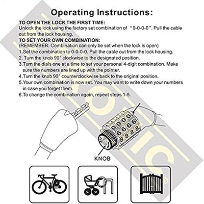 Etronic Bike Lock M6, Cable Lock 6 Feet Long Coiled Security Resettable Combo Combination Lock Bicycle Lock with Mounting Bracket - color: Yellow