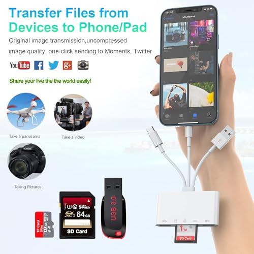 5-in-1 Memory Card Reader, USB OTG Adapter & TF SD Card Reader for Phones, CYZFOWDUO USB C and USB A Devices with Micro SD &TF Card Slots, Supports SD/Micro SD/SDHC/SDXC/MMC Charging for iPhone/Pad