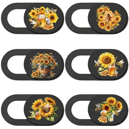 6Pcs 6 Styles Camera Cover Slide Flowers Phone Privacy Camera Cover Bees Sunflower Design Webcam Protector for Laptop Desktop Computer Tablet Phone Notebook Mini PC Accessories Office Use - color: Bees