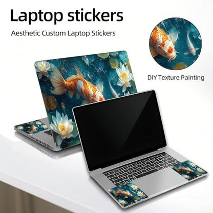 Universal Laptop Skin Sticker Decal, 12"-15.6" Aesthetic Vinyl Wrap, Koi Fish Lotus Waterproof Notebook Cover Art Protector for MacBook HP Dell Lenovo, Fits 13" 14" 15" 15.6" - color: Koi Fish Lotus
