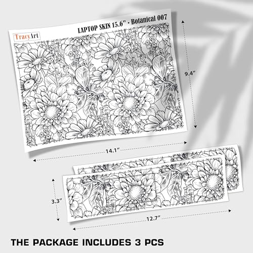 Laptop Skin Decal HP 15.6" - Black White Botanical, Laptop Cover Sticker, No Cutting Required, No Bubble, Waterproof, Scratch Resistant - Including Wide Screen and Wrist Pad - size: 15.6 inch