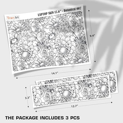Laptop Skin Decal HP 15.6" - Black White Botanical, Laptop Cover Sticker, No Cutting Required, No Bubble, Waterproof, Scratch Resistant - Including Wide Screen and Wrist Pad - size: 15.6 inch