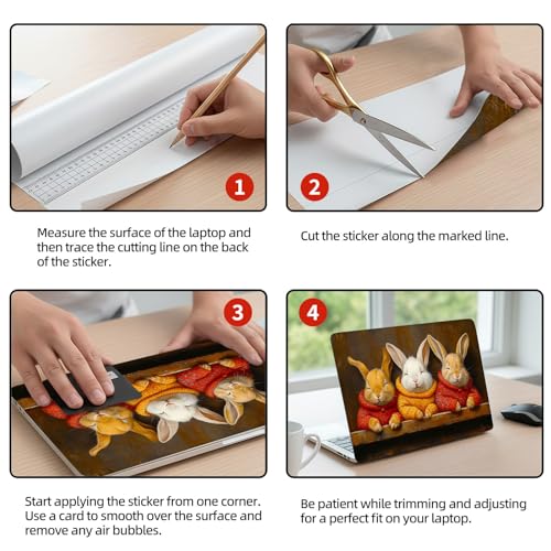 Universal Laptop Skin Sticker Decal, 12"-15.6" Aesthetic Vinyl Wrap, Cozy Bunnies in Sweaters Waterproof Notebook Cover Art Protector for MacBook HP Dell Lenovo, Fits 13" 14" 15" 15.6" - color: Cozy Bunnies in Sweaters