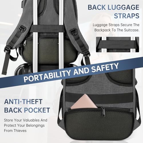 GMAK Travel Laptop Backpack for Men & Women Fits 15.6 Inch Notebook, Grey | Business Anti Theft Laptops Backpacks with USB Charging Port, Water Resistant Computer Bag for Travel Sports