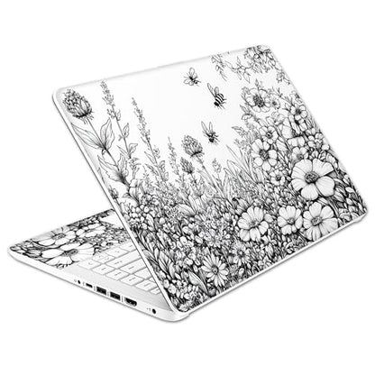 Laptop Skin Decal HP 14" - Black White Botanical, Laptop Cover Sticker, No Cutting Required, No Bubble, Waterproof, Scratch Resistant - Including Wide Screen and Wrist Pad - size: 14 inch