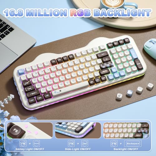 YUNZII C98 Wireless Mechanical Keyboard with Number Pad,98 Key BT5.0/2.4G/USB-C Hot Swap Gasket Mount with PBT MOA Keycaps,Custom RGB,Cute Cake Keyboard for Win/Mac (Choco, Milk V2 Linear Switch) - color: Choco, size: Milk V2 Linear Switch