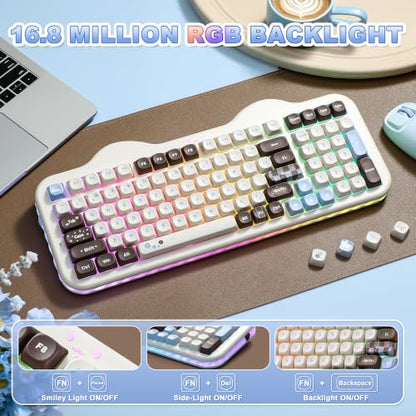 YUNZII C98 Wireless Mechanical Keyboard with Number Pad,98 Key BT5.0/2.4G/USB-C Hot Swap Gasket Mount with PBT MOA Keycaps,Custom RGB,Cute Cake Keyboard for Win/Mac (Choco, Milk V2 Linear Switch) - color: Choco, size: Milk V2 Linear Switch