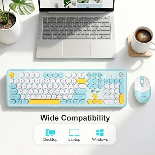 Tongyangat Wireless Keyboard and Mouse Combo, 2.4G Full-Size Keyboard Mouse Set, Plug & Play, Quiet Click, Ergonomic Design, Compatible with Windows, Mac, Laptop, Desktop, Computer (T801A-Blue) - color: T801A-Blue