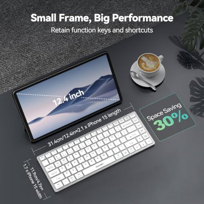 TECKNET Bluetooth Keyboard Rechargeable, 4-Device (2.4G+3BT) Wireless Keyboard, Small Ultra-Slim Keyboard, 14 Hotkeys Computer Keyboard for PC/Laptop/Tablet/iPad, Silvery-White - color: Silvery-white