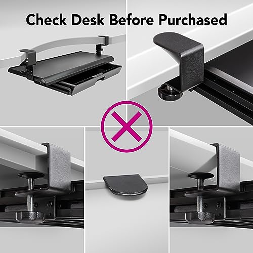 EHO Keyboard Tray with Drawer - Clamp On Under Desk Pull Out Extender Table Attachment Platform with Storage Organizer, Large 27.5" (31.8" Including Clamps) x 12.2", Height Adjustable for Home Office - size: 27.5 inch, style: keyboard tray platform with d