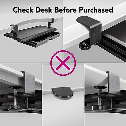 EHO Keyboard Tray with Drawer - Clamp On Under Desk Pull Out Extender Table Attachment Platform with Storage Organizer, Large 27.5" (31.8" Including Clamps) x 12.2", Height Adjustable for Home Office - size: 27.5 inch, style: keyboard tray platform with d