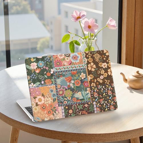iCasso for MacBook Air 13 inch Case 2020 2019 2018 Release A2337 M1 A2179 A1932, Flower Hard Shell Protective Case for MacBook Air 13.3 inch + Keyboard Cover + Screen Film, Brown Flower - color: Brown Patchwork