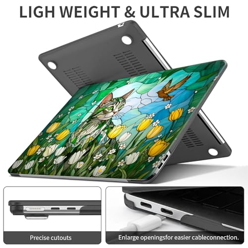 for MacBook 12 Inch Release 2015/2016/2017 Model A1534 Black Computer Case,Novelty Premium Pattern Hardshell Laptop Case Tulip Meadow Stained Glass Feline - color: Tulip Meadow Stained Glass Feline, size: A1534(12 inch)-Black