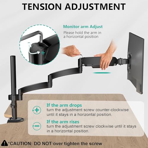 WALI Single Long Monitor Arm - Computer Monitor Arm Desk Mount for 13-32 inch, Hold up to 19.8lbs, Extra Long Adjustable Stand, Full Motion Tall Arm, VESA 75/100mm, (GSDM001L) - size: 13"-32", style: Single