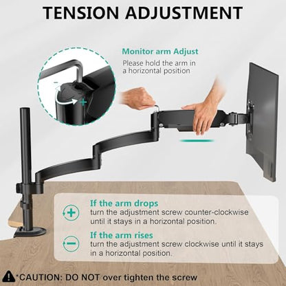 WALI Single Long Monitor Arm - Computer Monitor Arm Desk Mount for 13-32 inch, Hold up to 19.8lbs, Extra Long Adjustable Stand, Full Motion Tall Arm, VESA 75/100mm, (GSDM001L) - size: 13"-32", style: Single