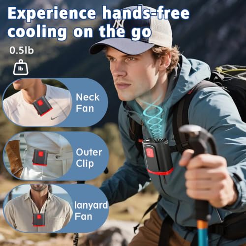 Portable Fan,120-Stepless Dial Waist Clip Fan Turbo Cooling,6000mAh Rechargeable Clip-On Personal Fan with LED flashlight,for Outdoor,Travel,Camping - color: Red