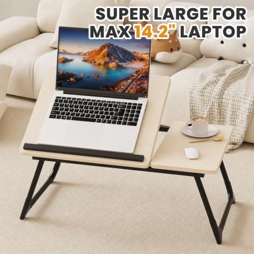 Laptop Bed Desk, 5-Angle Adjustable Bed Laptop Table with Cup Holder | Foldable Laptop Stand for Couch & Sofa, Portable Laptop Tray for Adults Writing Reading Eating, Beige - color: Beige