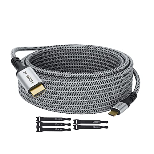 Elecan USB C to HDMI Cable 25 Ft, 4K@60Hz HDR, Gold-Plated Braided High-Speed USB 3.1 Type-C to HDMI 2.0 Cord Thunderbolt 3 Compatible for Galaxy MacBook Pro/Air iPad Pro Surface Dell HP with 5 Ties - size: 25FT