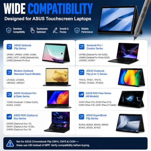 tesha Active Pen for ASUS ZenBook Vivobook, No Pairing, 2500Hr Battery | For ASUS ProArt ROG Flow ExpertBook, Palm Rejection, 1024 Pressure, Dual Buttons, Replaces SA201H SA203H for Students Doers - color: Black