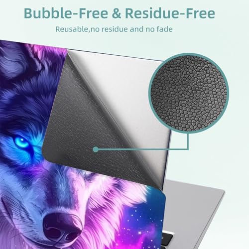 Universal Laptop Skin Decal, 3-Piece Vinyl Protector for 12 13 14 15.6" Notebook, Waterproof Anti-Scratch, Easy Trim & Bubble-Free Finish, Purpl Wolf with Blue Eyes - color: Purpl Wolf with Blue Eyes