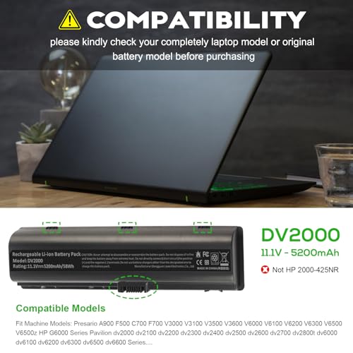 Fancy Buying Laptop Battery for HP Pavilion DV2000 DV2100 dv2200 dv2400 dv6000 dv6100 dv6300 dv6500 dv6700 Compaq Presario C700 Battery - size: 8.15*2.05*0.83inch DV2000