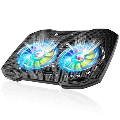 Laptop Cooling Pad, Gaming Laptop Cooler with 2 Quiet Big Fans, RGB 7 Color Light Change, Portable USB Laptop Stand 11 to 15.6 Inch, Slim and Easy Carry Working Study Outdoor Travel