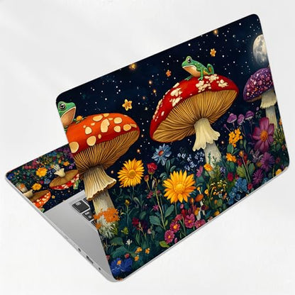 Frogs On Mushrooms Night Universal Laptop Skin Sticker 3PCS, Protective Decal Trim-to-Fit 11.6" 13.3" 14" 15.6" Laptop Vinyl Cover, Removable Anti-Scratch Computer Decal Protector - color: Frogs On Mushrooms Night