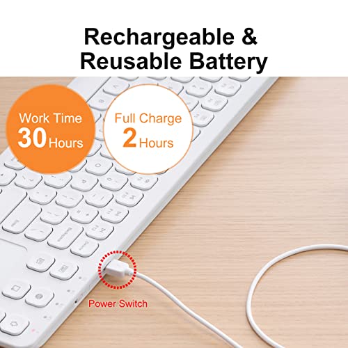 SANWA Multi Device Bluetooth Keyboard with Touchpad, Rechargeable Keypad with Trackpad for Laptop Desktop Computer PC iPad/iPhone Tablet, Compatible with MacBook, Windows, Android, iOS, White - style: White