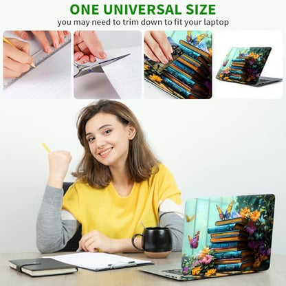 Laptop Skin Sticker Decal, Universal Protective Cover Fit 12 13 14 15.6 Inch Notebook, Reusable Water-Resistant Vinyl Decal w/ 2 Wrist Pads for Business Travel Office, Book Butterfly Flowers - color: Book Butterfly Flowers