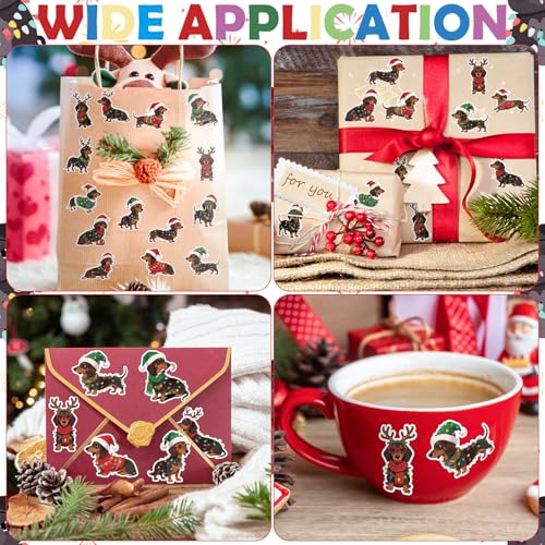 Haooryx Christmas Dachshund Sticker Roll - 1000 Pcs Cute Sausage Dog String Light Waterproof Vinyl Reusable Laptop Sticker Coloring Book Scrapbook Water Bottle Page Activity Pad Party Favor Skateboard - style: Christmas Dachshund