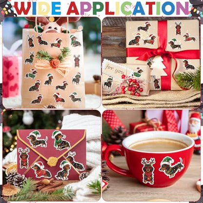 Haooryx Christmas Dachshund Sticker Roll - 1000 Pcs Cute Sausage Dog String Light Waterproof Vinyl Reusable Laptop Sticker Coloring Book Scrapbook Water Bottle Page Activity Pad Party Favor Skateboard - style: Christmas Dachshund
