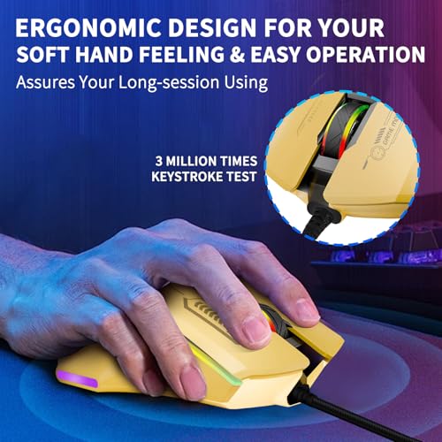 Gaming Mouse, Wired Gaming Mouse with RGB Backlit, 7200DPI Adjustable, PC Gaming Mice with 7 rogrammable Macro Buttonsg, Ergonomic Mouse Gamer for PC, Desktop, Mac，Laptop, Chromebook.