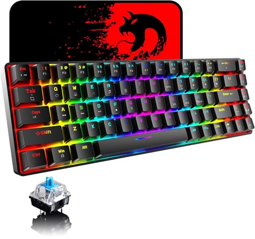 65% Wired Gaming Mechanical Keyboard and Mouse Combo, Mini 68 Keys, RGB Backlight, Lightweight RGB Optical Mouse,Mouse Pad Compatible with PS4,Xbox,PC,Laptop,MAC (Black/Blue Switch) - color: black/blue switch