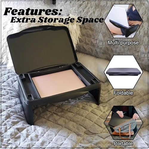 Folding Black Lap Desk with Storage 17x11 - Durable Lightweight Portable Laptop Computer Children's Desks for School Homework or Kids Reading or Drawing. No Assembly Required.