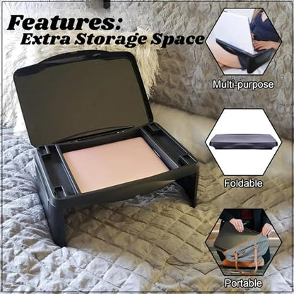 Folding Black Lap Desk with Storage 17x11 - Durable Lightweight Portable Laptop Computer Children's Desks for School Homework or Kids Reading or Drawing. No Assembly Required.