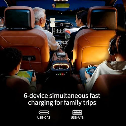 200W USB C Car Charger, 6 Port Multi Fast Charging Car Charger with PD 100W 3.0 PPS, Laptop Car Charger Compatible with MacBook, Galaxy S26/S25, Dell, HP& Other Electronics - Simultaneous Charging
