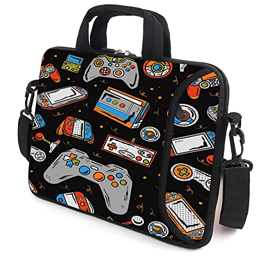 15.6" laptop sleeve chromebook case adjustable shoulder strap with handle accessory pocket (Games) - color: Games