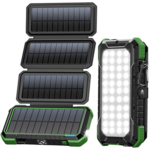 BLAVOR Solar Charger Power Bank, PD 18W Fast Charging 20000mAh Battery Pack with 4 Foldable Panels, Portable Solar Powered USB C Charger with Camping Flashlight Compass Carabiner for Cell Phone - color: Green