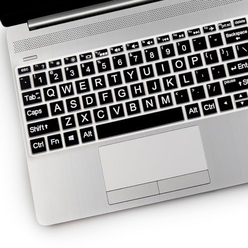 2PCS Keyboard Cover with Large Letters for HP Laptop 15.6 15-dy 15-dw 15-bw 15-bf 15-bs 15-cb 15-cc 15-cd 15-cs 15-da 15-ef Series, HP Envy 17.3 17-by 17-bs 17-ca Series - color: Large Letters Black+Clear