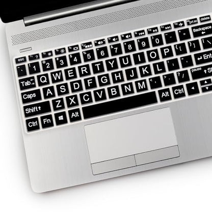 2PCS Keyboard Cover with Large Letters for HP Laptop 15.6 15-dy 15-dw 15-bw 15-bf 15-bs 15-cb 15-cc 15-cd 15-cs 15-da 15-ef Series, HP Envy 17.3 17-by 17-bs 17-ca Series - color: Large Letters Black+Clear