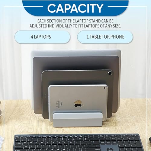 Elestoria 5- Slot Vertical Laptop Stand - Aluminum Laptop Stand Vertical for Desk - Adjustable Width (12-38mm) Fits MacBook Pro/Air, Surface & Gaming Laptops Upto 17.3 (Grey) - color: Grey