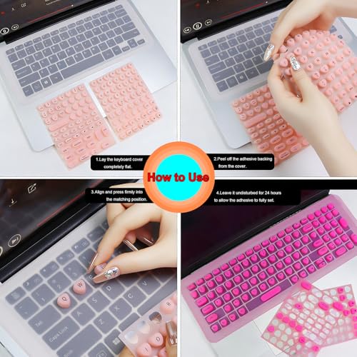 Keyboard Sticker for Long Nails with 119PCS Letters + 17 Inch Universal Keyboard Cover, Reusable Adhesive Silicone Keyboard Stickers, Dustproof Easy-Remove Protector Set for Desktop Keyboard(White)