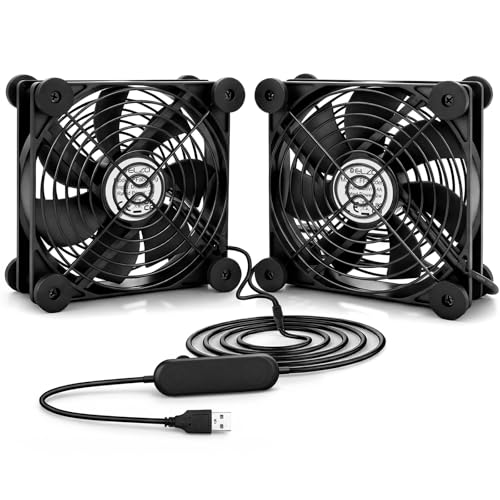 ELZO 120mm USB Fan, Continuously Variable Speed Quiet Dual PC Fan for Receiver DVR PlayStation Xbox Computer Cabinet Router TV Cooling