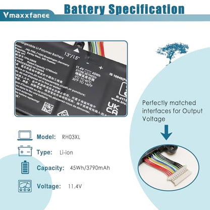 45wh RH03XL M02027-005 Laptop Battery Replacement for ProBook 430 440 445 450 630 640 650 G8 Series HSTNN-IB9Q HSTNN-DB0B HSTNN-UB7X HSTNN-OB1T M01524-2B1 M01524-AC1 M01524-1D1 - size: 9.84*2.95*0.23 inch RH03XL