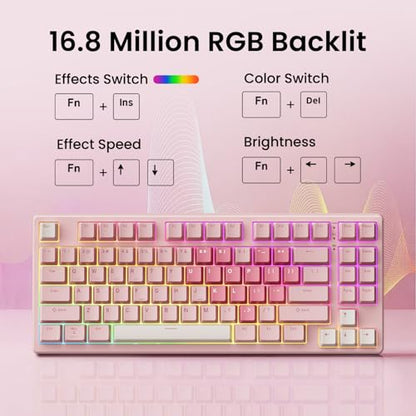 Kisnt KN85 Wireless Mechanical Keyboard, 75% Layout, Bluetooth/2.4GHz/USB-C, Custom RGB Backlit, Hot-Swappable Linear Switch, Creamy Sound for Gaming/Typing (Rose Pink) - color: Rose Pink