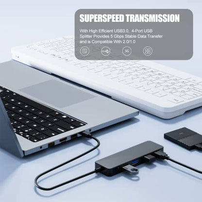 Eanetf 4-Port USB C Hub USB 3.0 Splitter for Mac iPad Dell | 4-port USB C to USB 3.0 hub, 5Gbps high-speed data, Plug and play no drivers, For laptop/PC/Mac/iPad/Chromebook,